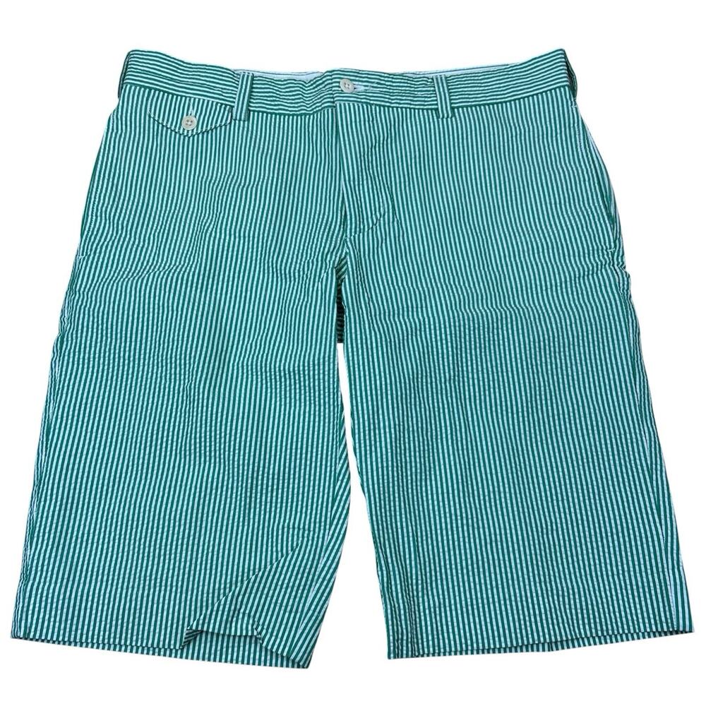 Ralph Lauren Sport Seersucker Shorts Womens 8 Green White Striped Preppy
